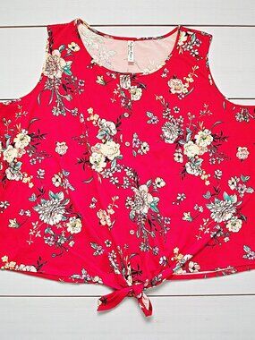 Floral Sleeveless Top – Button Front Tank Top w Tie, Casual Summer Boho Shirt